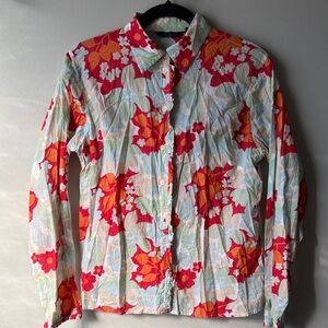 Boden Red and Orange Floral Button-Down Shirt size 8 ?